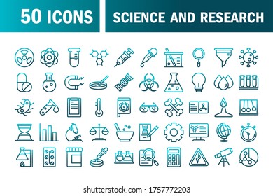 iconos de estudio de laboratorio de investigación colección ilustración vectorial estilo de gradiente icono