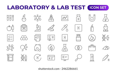 Science and research line icons collection. Thin outline pack. Drug testing, scientific discovery disease prevention signs. Medical healthcare, doctor icons. Chemical formula,  chemistry testing lab.