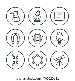 Science, research line icons on white