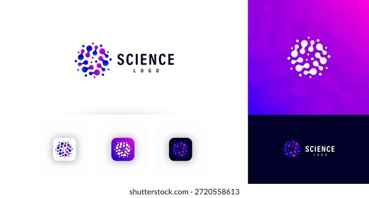 Ciencia Logotipo circular Abstractas del símbolo líquido para la Tecnología científica médica, laboratorio biológico, investigación biomolecular, signo creativo de la atención sanitaria de la biotecnología. Ilustración vectorial