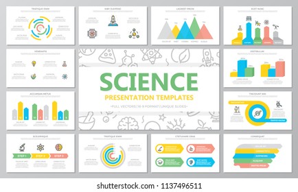 Science and research multipurpose presentation templates and infographics elements on white background. Use for business annual report, flyer, corporate marketing, leaflet, advertising, brochure.