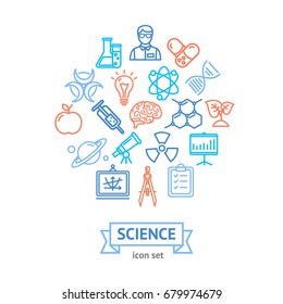 Science Research Thin Line Icon Concept. Vector Scientific Sign Emblem.