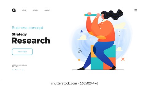 Science research website Landing page template design. Concept of Scientist character making research in a laboratory. Web page layout with modern business concept illustration.