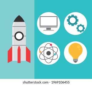 science rocket computer atom gears