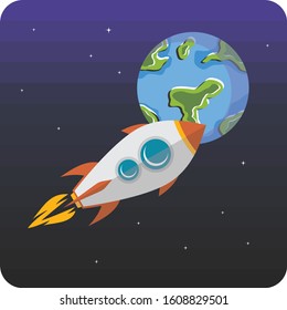 science rocket ship space travel vector art illustration