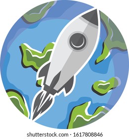 science rocket ship space travel vector art illustration