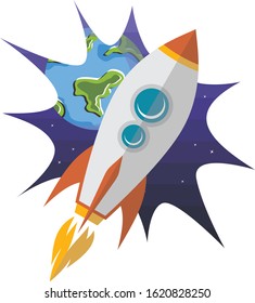 science rocket ship space travel vector art illustration