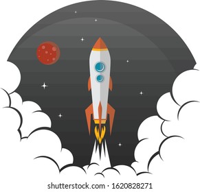 science rocket ship space travel vector art illustration