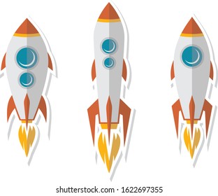 science rocket ship space travel set collection vector art illustration