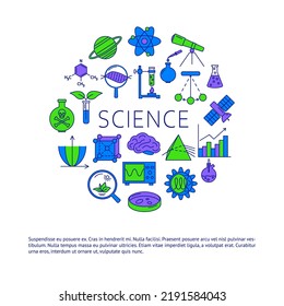 Plantilla de banner redondeado de ciencia en estilo de línea de color con lugar para texto. Ilustración vectorial.