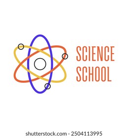 Ciencia Escuela signo de átomo. Ilustración vectorial del objeto de Educación Emblem. Aprende Símbolo Universitario Aislado sobre Fondo Blanco.