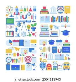 Science School Big Object Set. Vector Illustration of College Symbol Collection. Learn University Signs Isolated over White Background.