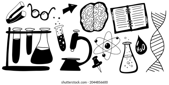 Science school doodle sketch. Vector university doodle art