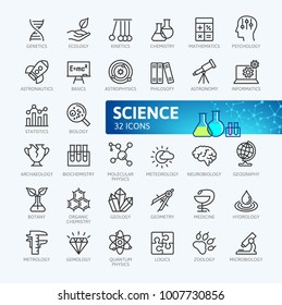 Science, scientific activity elements - minimal thin line web icon set. Outline icons collection. Simple vector illustration.