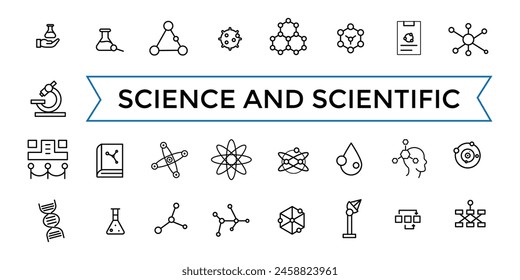 Conjunto de iconos de Ciencia y actividad científica. Conjunto de iconos de Web de línea mínima. Paquete de iconos de esquema. Colección de iconos. Icono de Vector editable e ilustración.