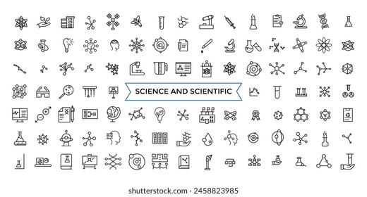 Science and scientific activity icon set. minimal line web icon set. Outline icons pack. Icon collection. Editable vector icon and illustration.