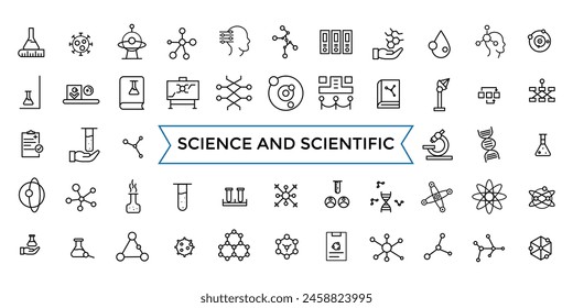 Science and scientific activity icon set. minimal line web icon set. Outline icons pack. Icon collection. Editable vector icon and illustration.