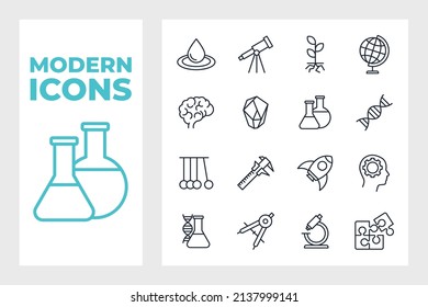 Ciencia, conjunto de actividad científica plantilla de símbolo de icono para colección de diseño gráfico y web ilustración vectorial