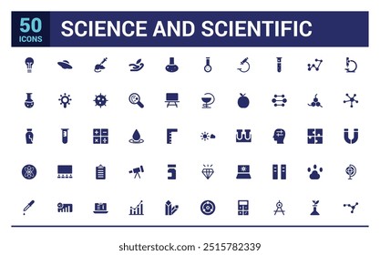 Science and scientific icon set. Minimal filled web icon set. Solid icon collection. Glyph icons for web and ui. Editable stroke. Vector illustration.