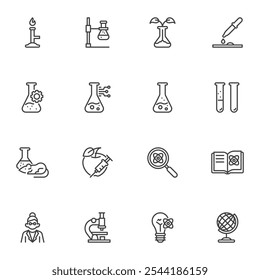 Science and scientific line icons set, outline vector symbol collection, linear style pictogram pack. Signs, logo illustration. Set includes icons as laboratory test, chemical experiment, test tube