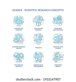 Science And Scientific Researching Concept Icons Set. Scientific Data Sharing Idea Thin Line RGB Color Illustrations. Scientific Hypothesis. Vector Isolated Outline Drawings. Editable Stroke