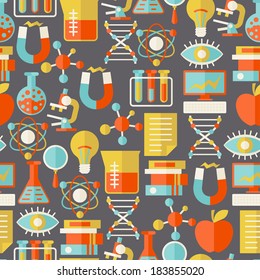 Science seamless pattern in flat design style.