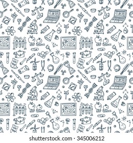 Science Seamless pattern. Hand drawn doodles Vector illustration.