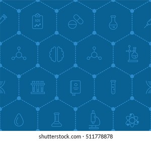 Science seamless pattern, icon set, line icons, science pattern