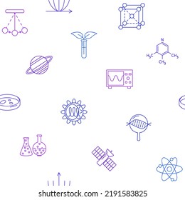 Science seamless pattern in line style. Background with scientific elements. Vector illustration.