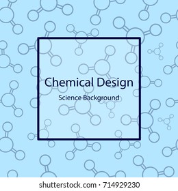 Science seamless pattern with molecules. Chemical design. Vector illustration on blue background.