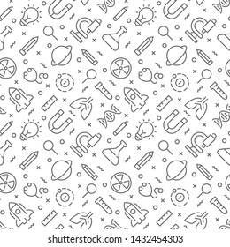 Science seamless pattern with outline icons. Vector eps 10
