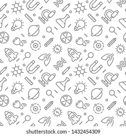 Science seamless pattern with outline icons. Vector eps 10
