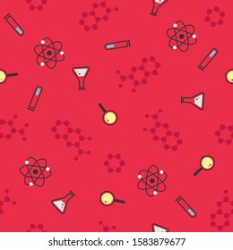 Science seamless pattern. Retro style vector scientific background, cute vintage chemistry, physics or biology template for wrapping paper, web design, patchwork, sewing or sheet fabric