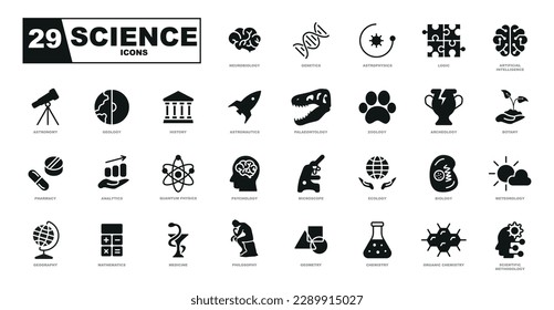 Science set of black flat icons.