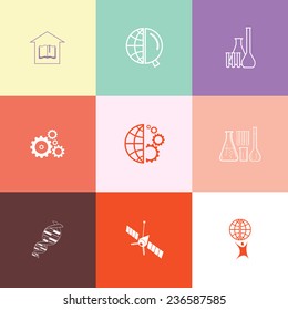 Science set. Flat color vector icons.