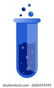 Science set icon. Glass test tube with bubbling blue liquid symbolizes laboratory research, chemistry experiment, scientific development, analysis process.