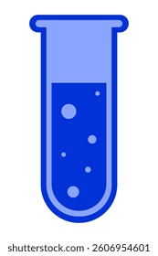 Science set icon. Glass test tube with bubbling blue liquid symbolizes laboratory research, chemistry experiment, scientific development, analysis process.