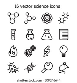 Science set icons. Laboratory biology symbols. Vector