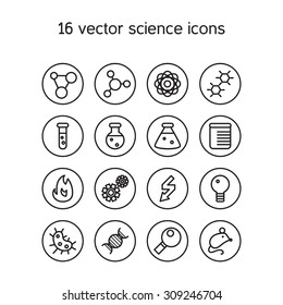 Science set icons. Laboratory biology symbols. Vector