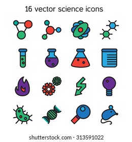 Science set icons. Laboratory biology symbols. Vector