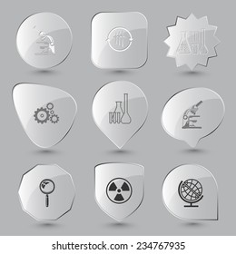 Science set. Vector glass buttons.