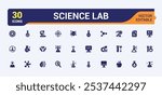 Science solid icons set. Contains related to analysis, health, test tube, chemistry, formula, medical, bulb, ecology. Modern flat icons. Editable vector illustration.