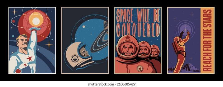 Science and Space! Retro Style Space Posters and Illustrations, Astronauts, Cosmonauts, Planets and Stars