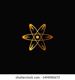 Science with stalk symbol shape icon logo design, Atom gold color template design.