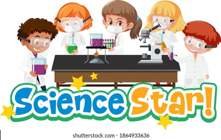 Science Star Logo With Kid And Experimental Science Object Isolated On White Background Illustration