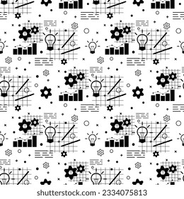 Science, stationary or back to school concept vector seamless pattern in graphic style.