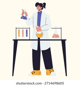 Estudiante de ciencias realizando experimentos en el laboratorio Ilustración