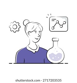Experimento de aprendizaje de estudiantes de Ciencia con ilustración de equipos de laboratorio