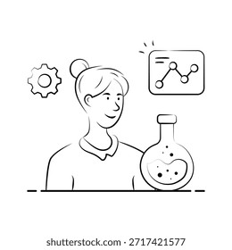 Experimento de aprendizaje de estudiantes de Ciencia con ilustración de equipos de laboratorio