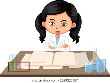 Science student working on the desk illustration